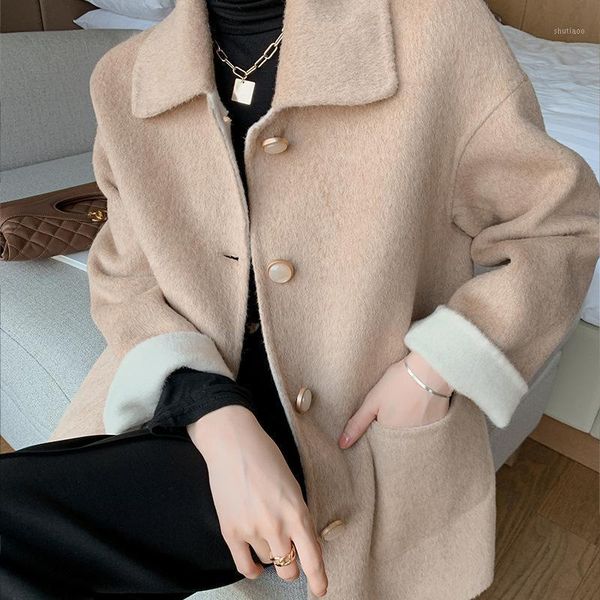 

women's wool & blends 2021 double faced coat small woolen short hepburn, Black