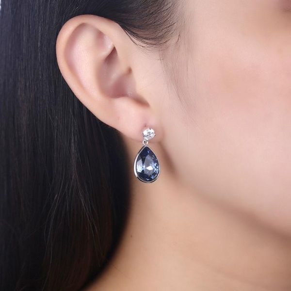 

925 sterling silver water drop earrings for women blue crystals friendship birthday christmas gifts dangle & chandelier