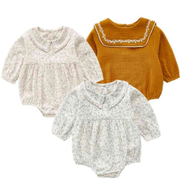 

baby girls jumpsuit fashion born spring autumn vintage floral cotton princess bodysuits kids clothes 210417, Blue