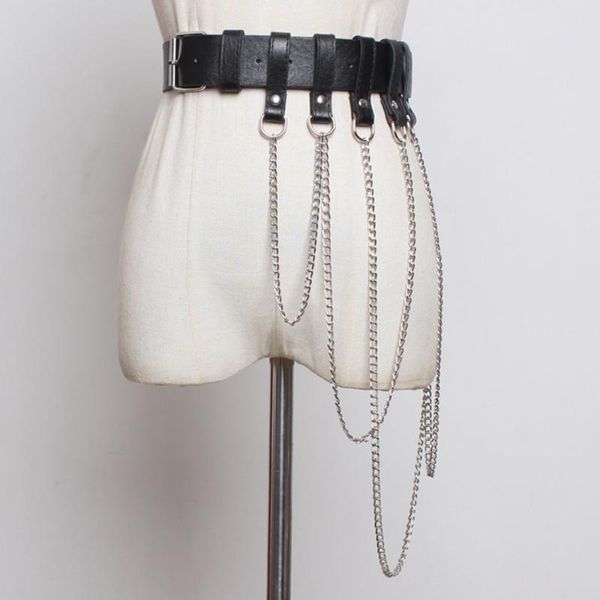 

belts goth punk rock pu leather belt chain design gothic brand fashion clothes accessories streetwear dance cool black waist, Black;brown
