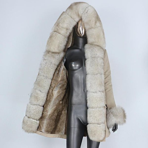 

women's fur & faux cxfs 2021 winter jacket women real coat thick warm natural collar hood loose long parka big outerwear detachable, Black