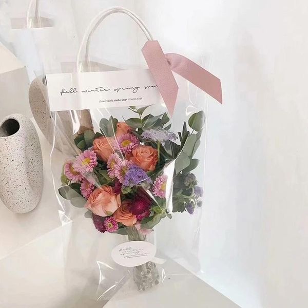 

gift wrap 10pcs florist decoration long tote pvc clear bag multiple flower bouquet bagging portable transparent packaging bags