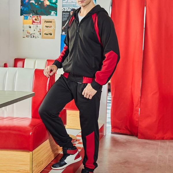 

men's tracksuits 2021 men set casual autumn hooded tracksuit 2 pieces jackets+pants sportswear patchwork zipper joggers suit clothing, Gray