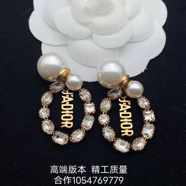 

d family earrings 2021 new diamond inlaid ja pearl women's fashion, Golden