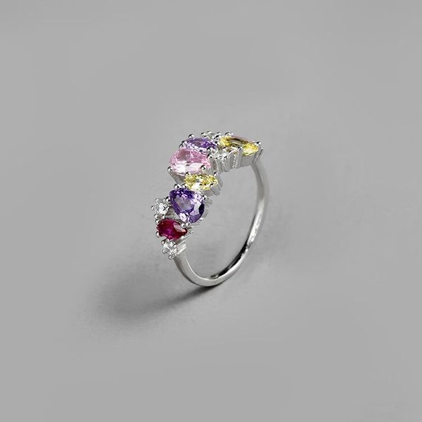 

cluster rings fashion ring s925 delicacy colorful stone high-end japanese korean import zircon micro pave wedding, Golden;silver