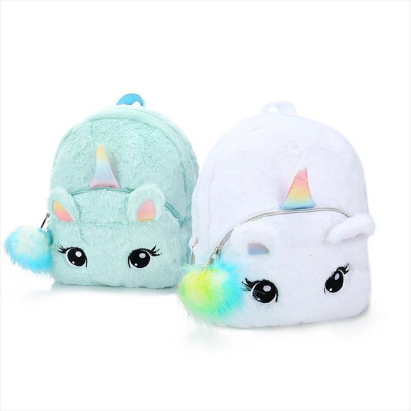 

kid soft unicorn schoolbag girl mini faux fur backpack cute children zipper toy doll for kidergarten