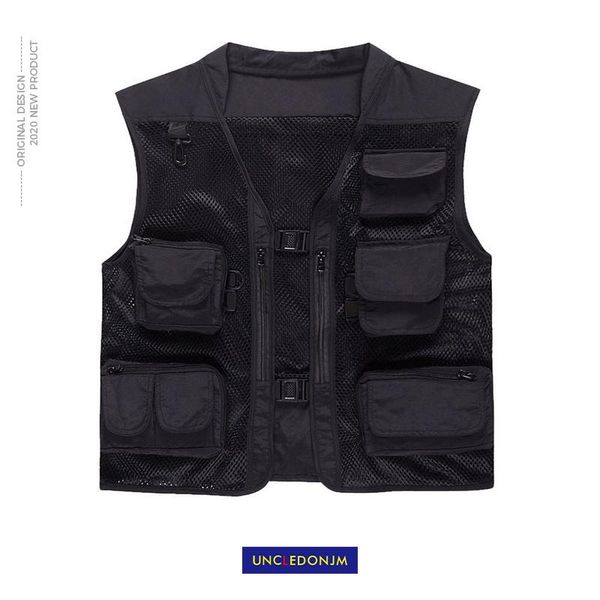 

men's vests uncledonjm multi-pockets tactical frock vest men and women couple four seasons breathable hip hop ab-016, Black;white