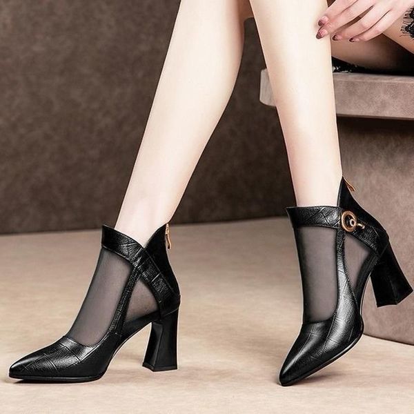 

dress shoes 2021 women zipper crystals lace high heel classic party platform sandals mesh breathable women's, Black