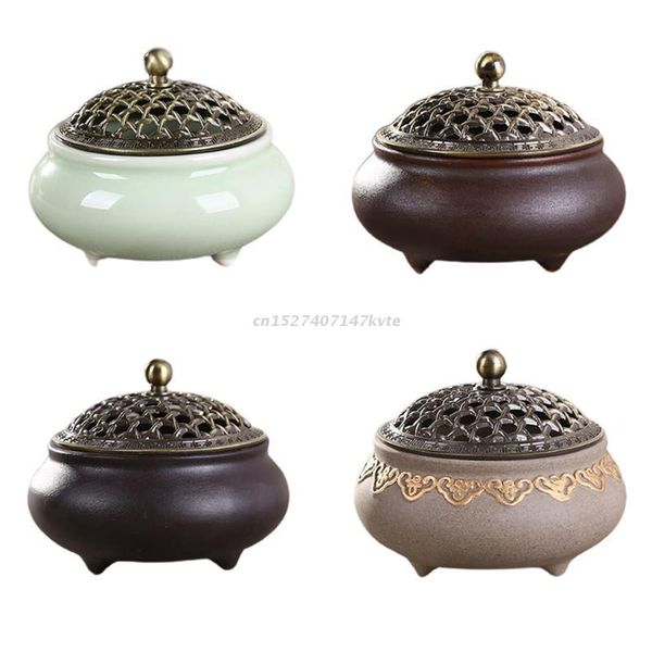 

fragrance lamps round ceramic censer classical incense burner with cover porcelain coil holder vintage for yoga