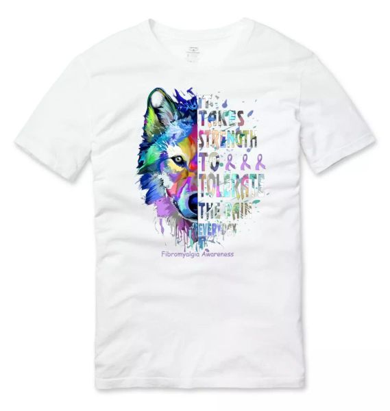 

Fybromyalgia Awareness Ladies Unisex T Shirt White, White;black