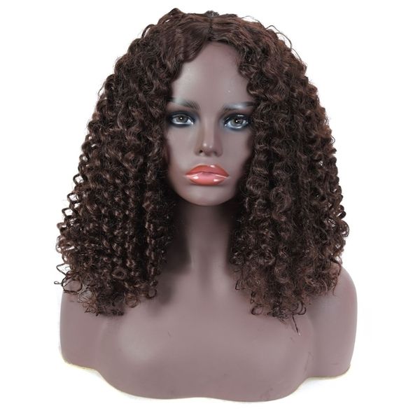 

dyed women's small brown curly mid long hair headgear 2020, Black