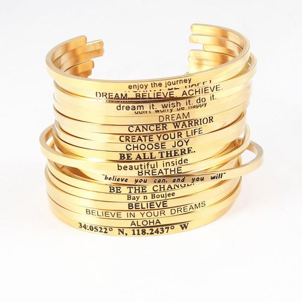 

bangle a-d initial gold 2021 trend quotes mantra bracelets 316l stainless steel open cuff fashion inspirational jewelry, Black