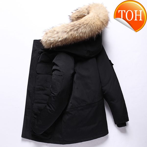 

warm -30 degree white keep duck down winter jacket men windproof hooded fur collar thicken coat male size s-3xl, Black