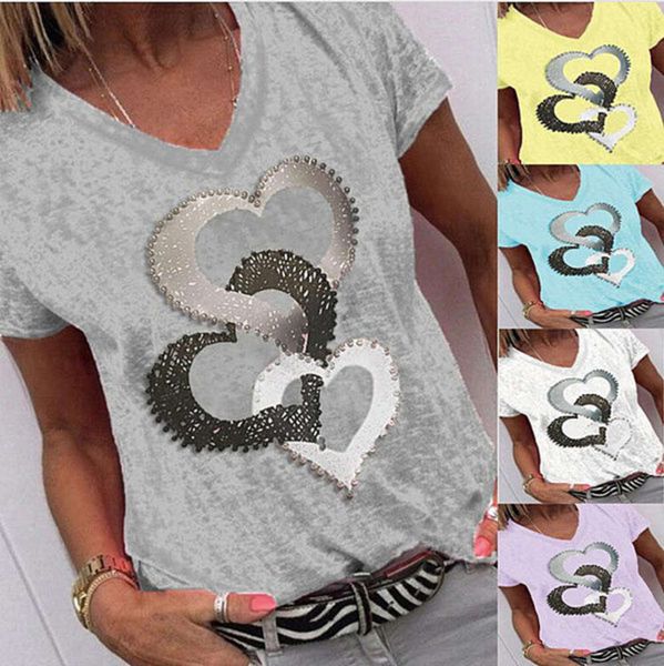 

2021 summer new printed women's round neck short sleeve t-shirt, Black;gray