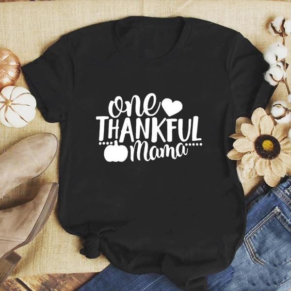 

one thankful mama halloween women pumpkin thanksgiving days mom graphic slogan fashion casual tumblr grunge tee, White
