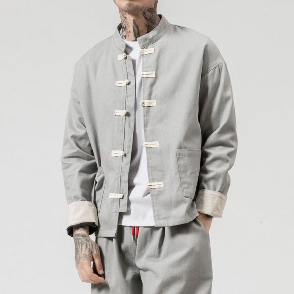 

men's tracksuits 2021 men cotton linen sets mens tang suit jackets +pants male traditional chinese wushu tai chi hanfu tracksuit 5xl, Gray