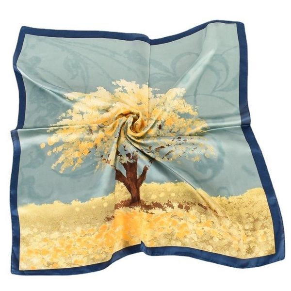 

scarves 70cm small square scarf women's leisure fashion plain flower satin printed silk, Blue;gray