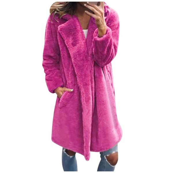 

women's fur & faux 2021 winter fashion jacket ladies warm coat streetwear elegant solid turn down collar outerwear, Black