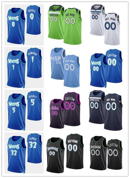 

75th men women youth custom minnesota's timberwolves's karl-anthony 32 towns 1 anthony edwards 0 d'angelo russell 5 malik bea, Black;red