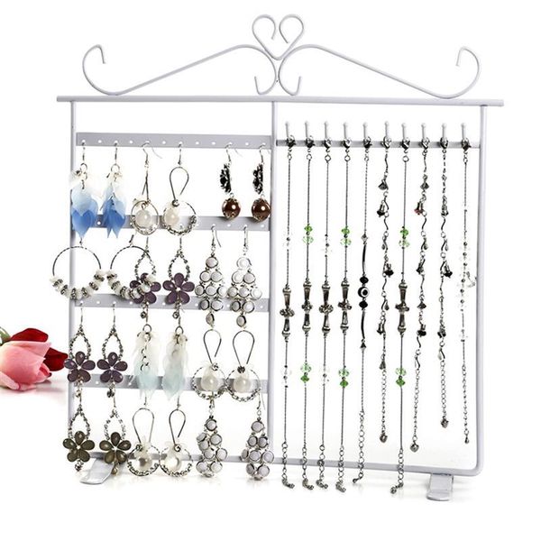 

jewelry pouches, bags fashion iron art necklace display rack stylish organizer neck chain holder stand for home shop (black), Pink;blue