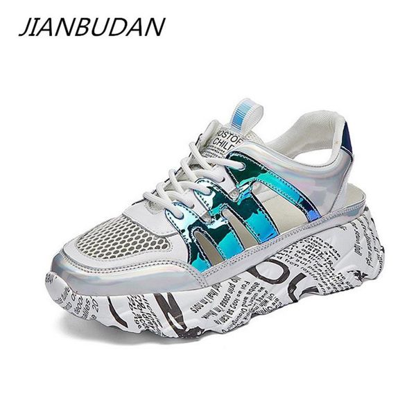 

dress shoes jianbudan flat platform sandals chunky sneakers summer for woman breathable mesh outdoor height increasing, Black