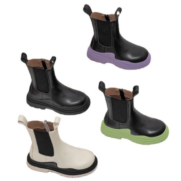 

2021 arrival autumn winter leather kids girls boys boots soft light weight non-slip martin boot for children size, Black;grey