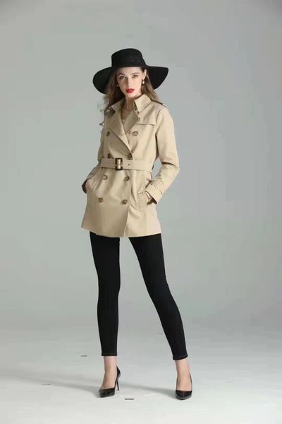 

women's trench coats double-breasted female short trench coat khaki thin denim jacket fj8q, Tan;black