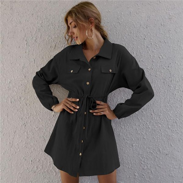 

casual dresses 2021 summer autumn woman dress shirt solid long sleeve mini vestido mujer sukienka robe, Black;gray