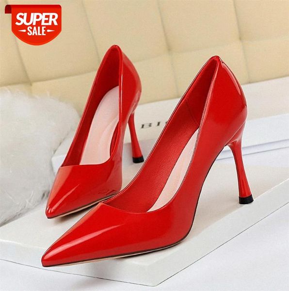 

3319-2 european and american style fashion simple super high-heeled lacquer shallow mouth pointy thin nightclub shoes #t66m