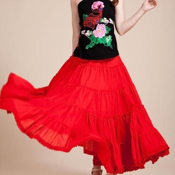 

korean style umbrella shape women skirts long summer girls solid ruffles cotton skirt ladies beach casual knitted, Black