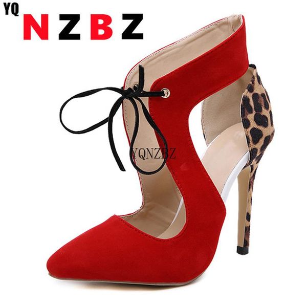 

dress shoes yqnzbz high heels red leopard women pumps wedding lady pointed toe flock 11 cm cross-tied sapato feminino, Black
