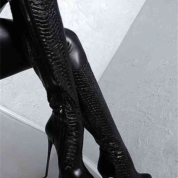 

boots fashionable female platform at knee-high high-heel boots thin cobra high-toe round foot black women's party shoes 4dew