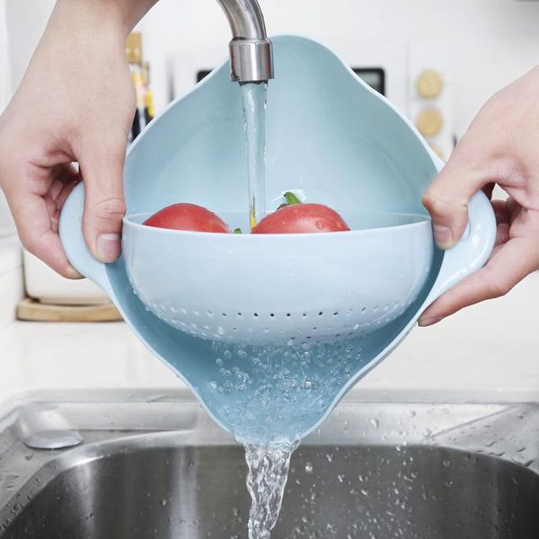 

storage bottles & jars home kitchen double-layer drain basket wash creative rotating vegetable fruit and plate