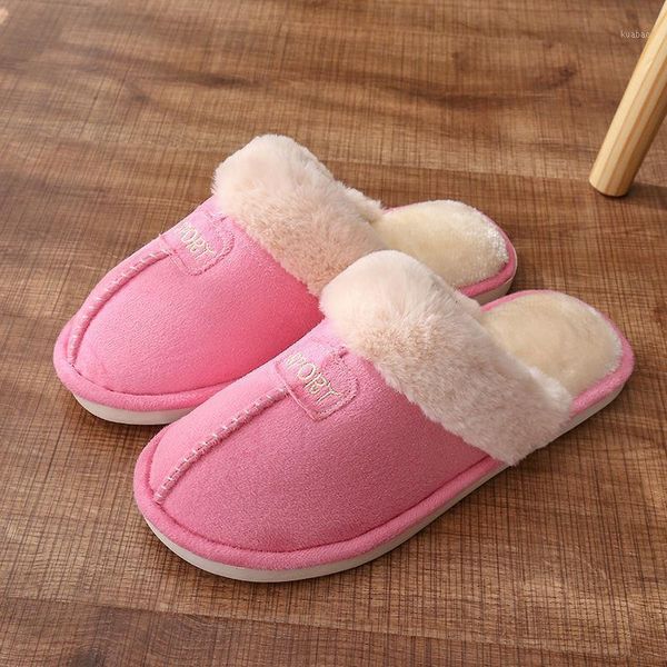 

indoor warm slippers winter plush couple home basic women flat1, Black