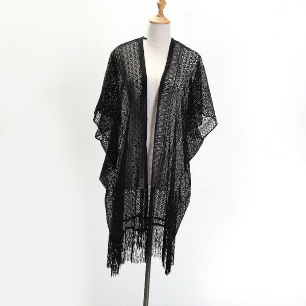 

scarves zsyearth black scarf long tassel summer shawl 2021 fashion pashmina poncho thin smock capes hollow, Blue;gray