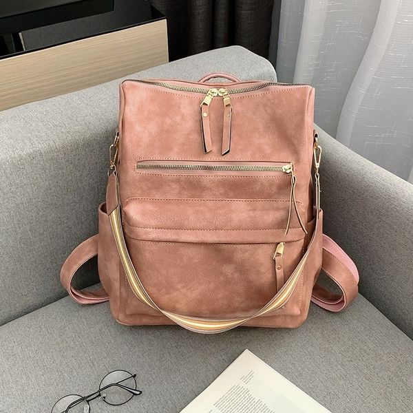 

college style 2019 new pu leather women's backpack solid color soft surface travel large capacity multifunctional backpack