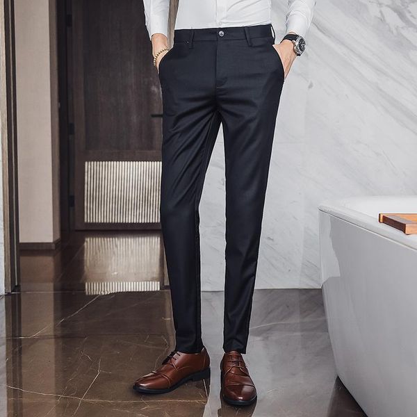 

men's autumn and winter slim long pants business casual thin small straight, Black