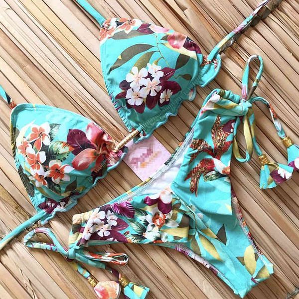 

printed women's lace bikini, party and beach swimsuit, 2021 suspender bikini suit
