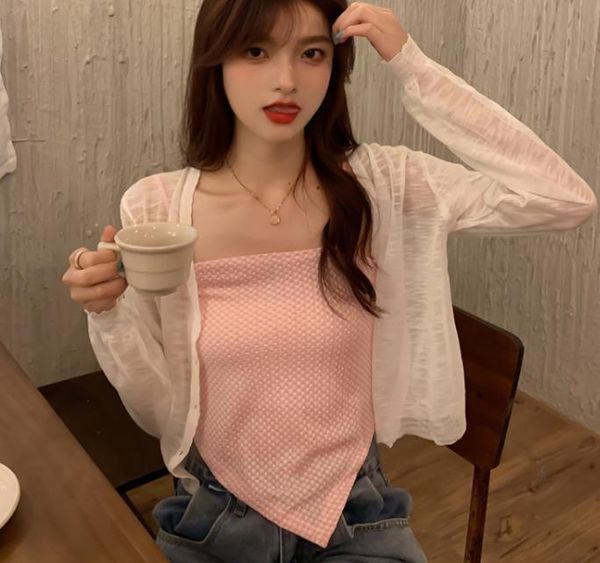 

women's tanks & camis summer cool and breathable pure desire style kawaii sweet girl camisole holiday korean street all-match inside ve, White