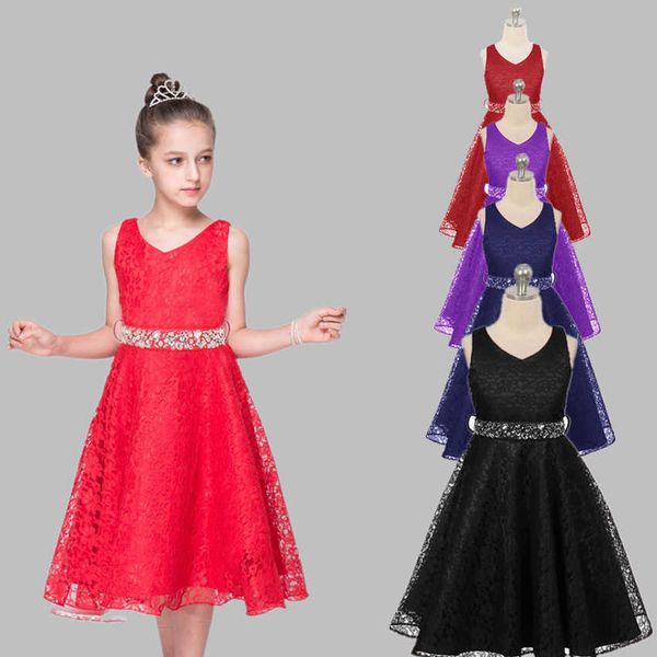 

princess dress party lace children's dress, Red;yellow