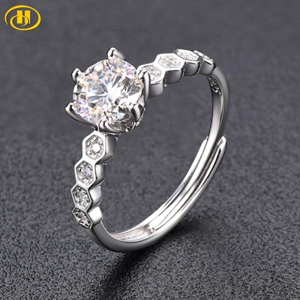

cluster rings hutang 100% 925 silver ring 1 white moissanite resizable style nine stars fine jewelry for women's birthday gift, Golden;silver