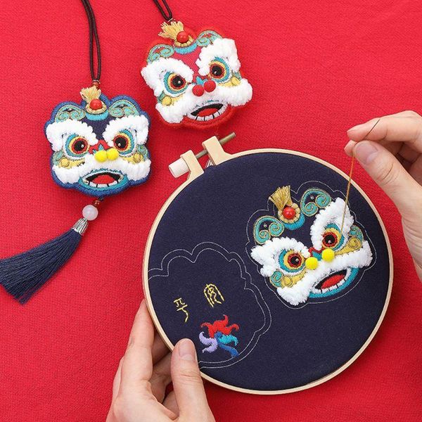 

other arts and crafts chinese lucky fortune lion diy embroidery hoop kit handmade sachet material bag