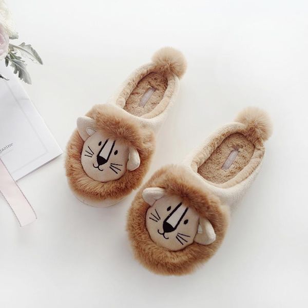 

cute women flip flop lion slippers warm home floor soft female shoes girls winter spring, Black