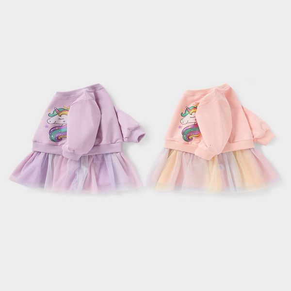 

girl's dresses wholesale spring girls cartoon unicorn princess sweatershirt colorful tutu kids clothing e2288 1y0j, Red;yellow