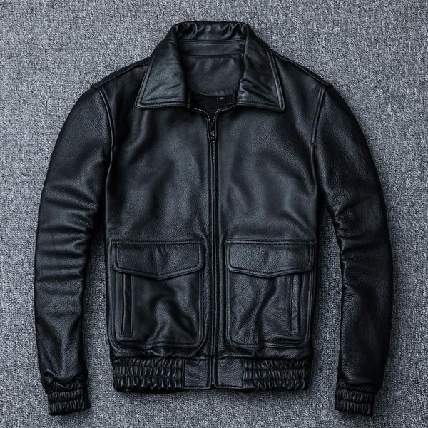 

men's leather & faux real cow jackets spring autumn genuine men vintage cowhide coat plus size motorcycle jacket 1813 yy972, Black