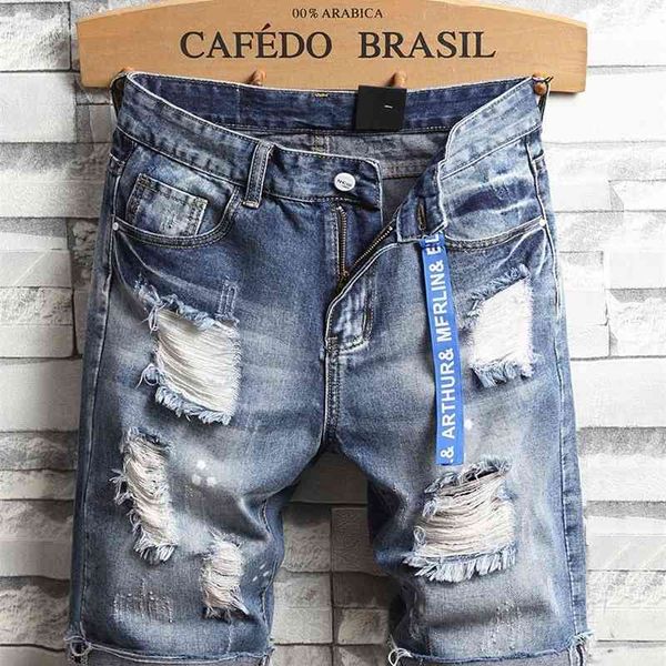 

men's shorts holes denim summer light blue short jeans good quality cotton straight streetwear solid size36 6smb, White;black