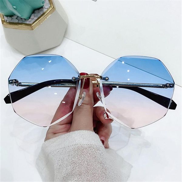 

sunglasses uv400 rimless women's fashion gradient lenses sun glasses lady vintage alloy legs classic designer shades, White;black