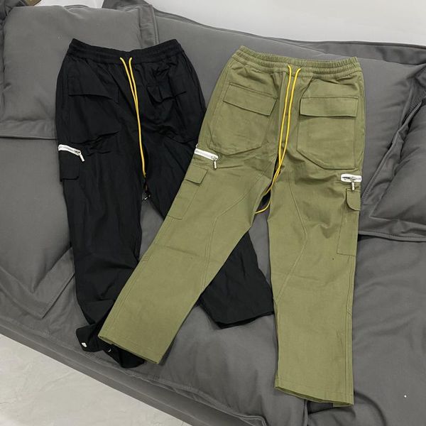

men's pants black men women 1:1 vintage cargo wash multiple pockets zipper drawstring trousers