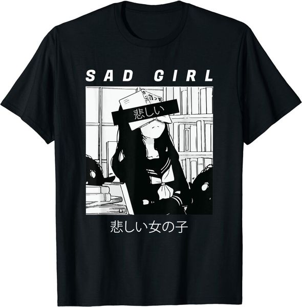 

Sad Anime Girl Japanese Babe Otaku Cool Gift T-Shirt Black S-5XL, White;black