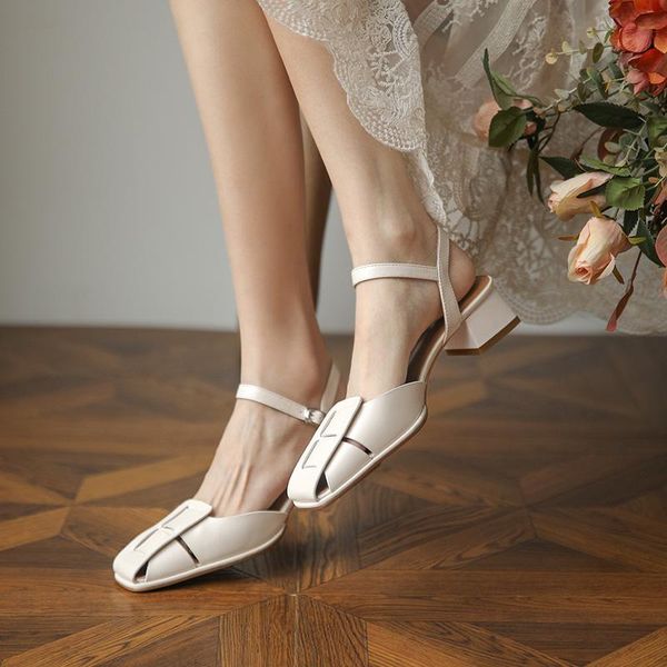 

sandals mordoan women's shoes authentic cowhide 2021 summer mid-heel baotou, Black